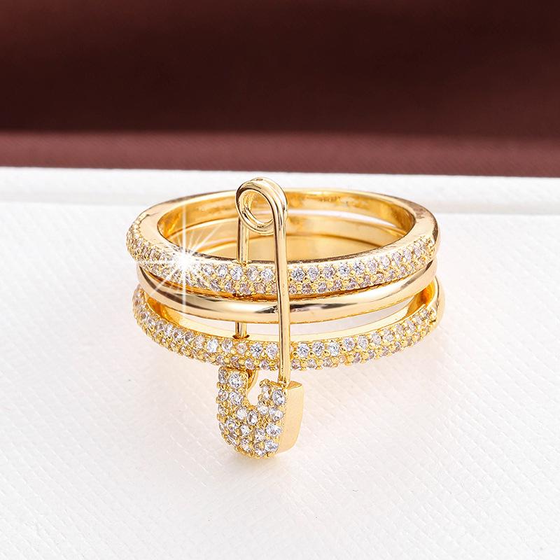 Ευρωπαϊκό και Αμερικανικό Δημιουργικό Δαχτυλίδι Καρφίτσας Ασφαλείας Αποσπώμενο Τριών Χρωμάτων με Μικρο-Ενσωματωμένη Ζιργκόνια για Γυναίκες