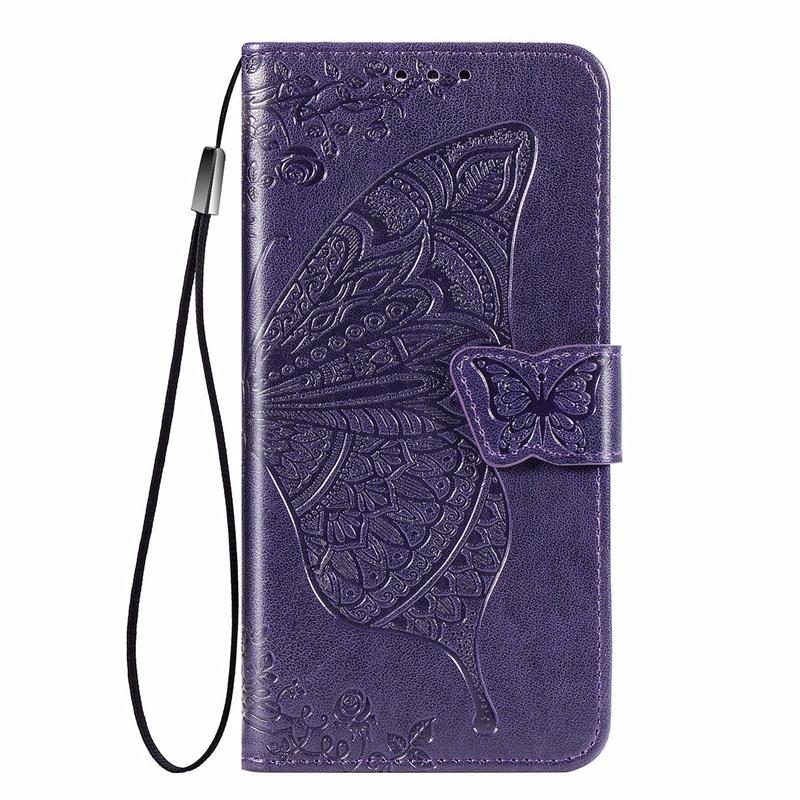 Für Doogee Note 58 Pro Hülle Klapp-Leder-Brieftaschen-Abdeckung Kartenhalter Süßer Schmetterling Doogee Note 58 Pro dunkelviolette