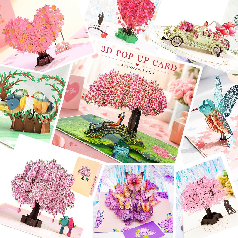 3D Pop Up Greeting Card Romantic Love Flowers Butterfly Bouquet Handmade Surprise Card Anniversary Birthday Valentine's Day Gift