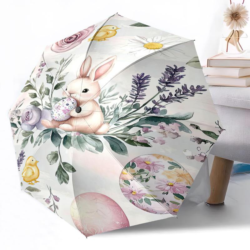 Rabbits Automatic Umbrella Compact 8-Rib Design Durable Plastic & Iron Travel Essential Fashionable Accessory Gift for Festivals