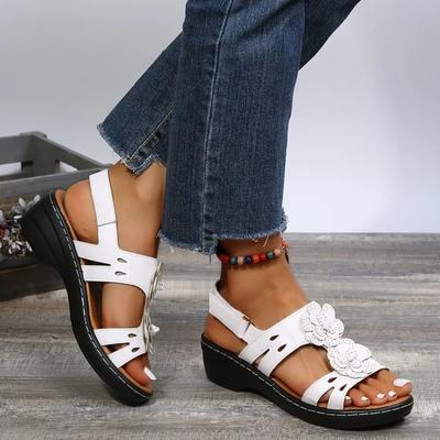 Sandalias de verano para mujer, nuevas, con cuña hueca, flores, informales, sandalias retro, plataforma, cómodas, tallas grandes