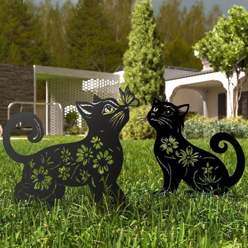 2PCS Outdoor Garden Lawn Decoration Crafts Ornament European and American Iron Art Black Cat Silhouette Floor Insert Ornament Home Furnishing