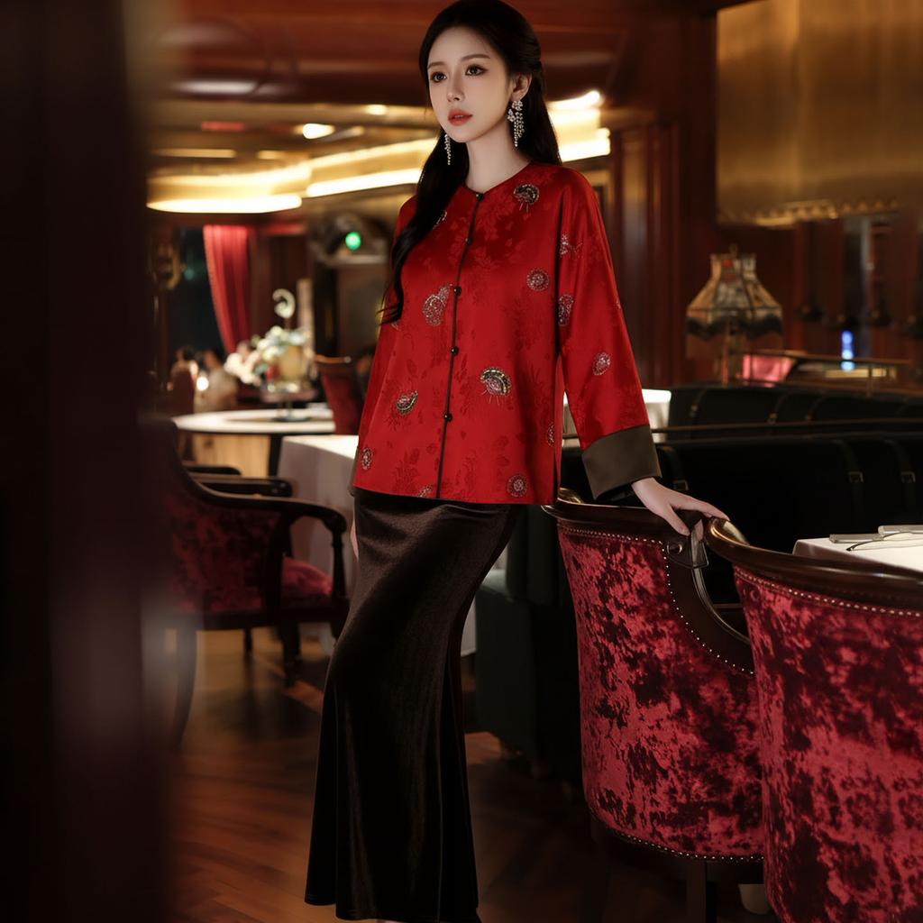 New Chinese heavy industry gourd ingot bead embroidered jacket women's high-end spring temperament top P