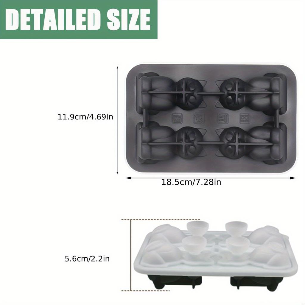 Cat Ice Cube Tray, 3D Silicone Cat-Shaped Ice Mold, 4 Cavity Large Fun Ice Cube Maker for Whiskey Bourbon, Black