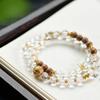 Natural White Crystal & Sandalwood 925 Silver Wealth Bead Double-Strand Bracelet