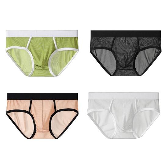 Men Briefs Low Waist Thin Yarn Breathable Panties Perspective Mesh Solid Color Design Elastic Men Underwear