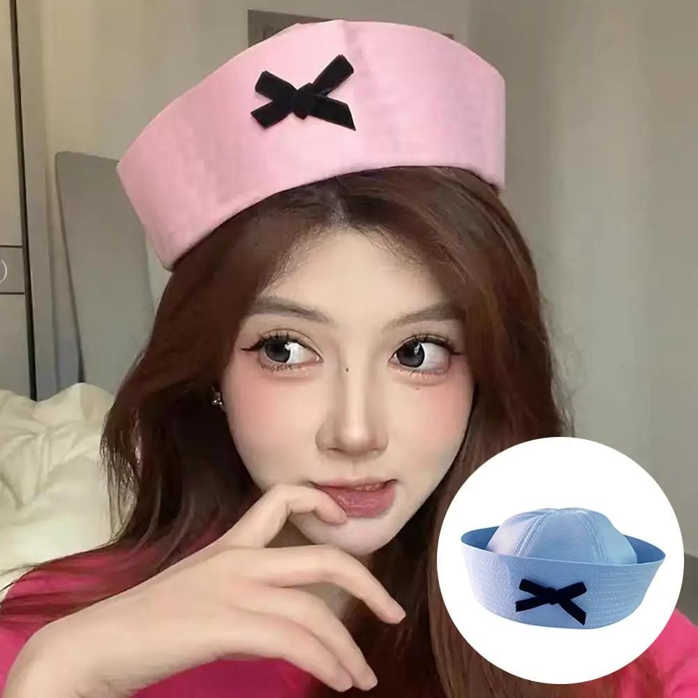 Personality Sweet Navy Hat Flip Eaves Sailor Hat UV Protection Dome Cap Popular Supplies Beautiful Bowknot Bow Beret Cap