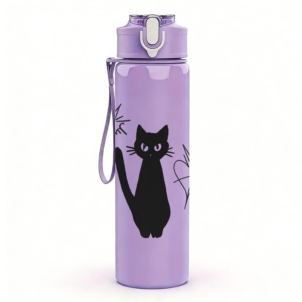 1PC Black Cat Star Doodle Art 750ml Color Plastic Sports Water Bottle Leakproof Flip Straw Lid Suitable for Sports Office Home Use