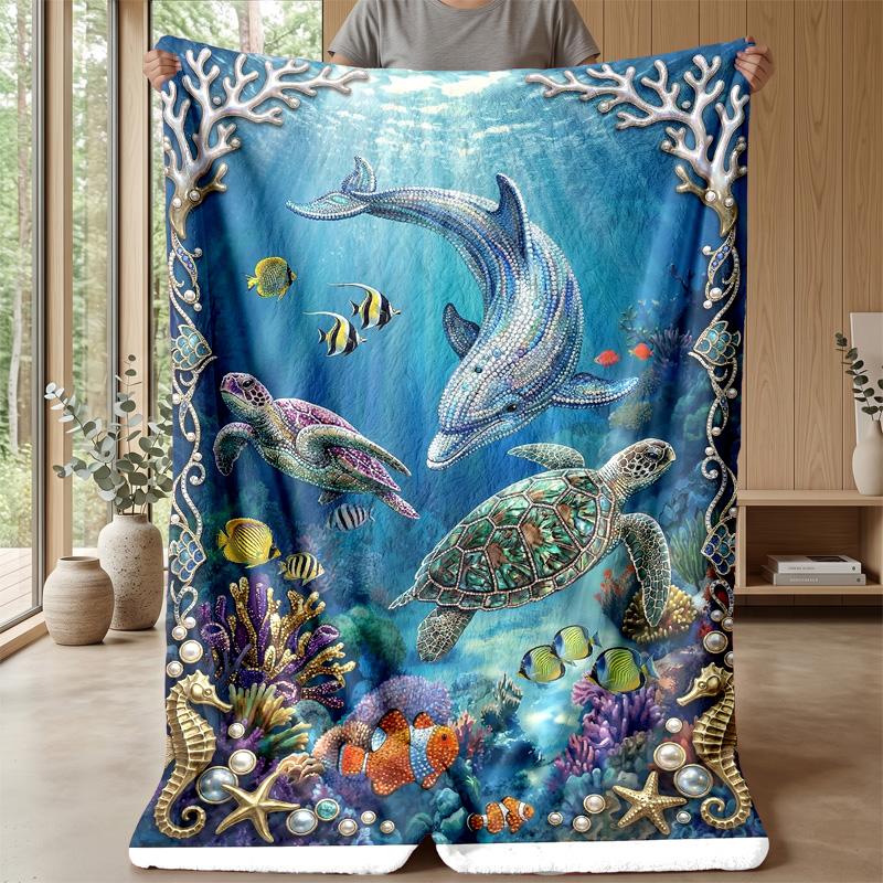 Ocean Life Adventure 38 Theme blanket Lightweight Warm Flannel Blanket Decorative Throw Blanket for Home Decoration