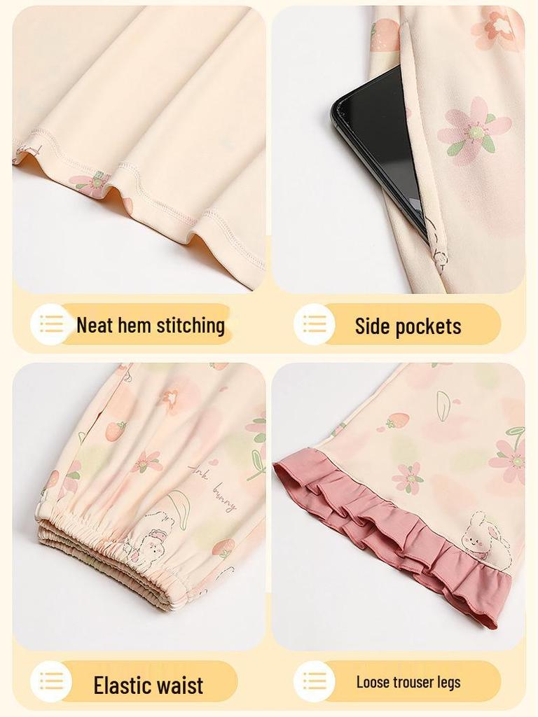 Women's Pure Cotton Pajama Set - Cute Princess Style, Long Sleeve Cardigan, Plus Size, Spring/Fall/Winter Home Wear