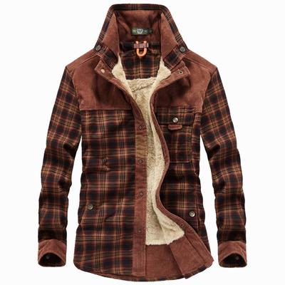 Herren Workwear Fleece Langarm Kariertes Hemd Übergröße Revers Warm Lässig Baumwolljacke Herrenhemd