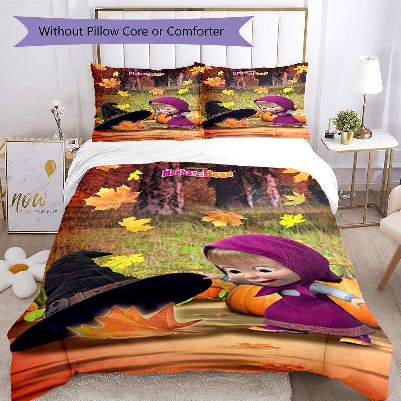 Masha Bär Bettwäsche-Set Atmungsaktiver Bettbezug mit Kissenbezügen Dekorative Bettwäsche für Schlafzimmer Heimdekoration Geburtstagsgeschenk