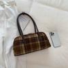 New Arrival Vintage Plaid Bowling Bag for Women Woolen Tartan Underarm Shoulder Bags Retro Soft Handbag for Daily Work