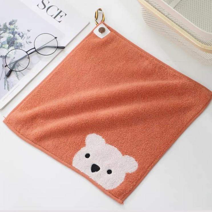 

Gold Brand Zero-Twist Pure Cotton Jacquard Square Towel - Cute Bear Design with Hanging Loop 30x31 cm красный