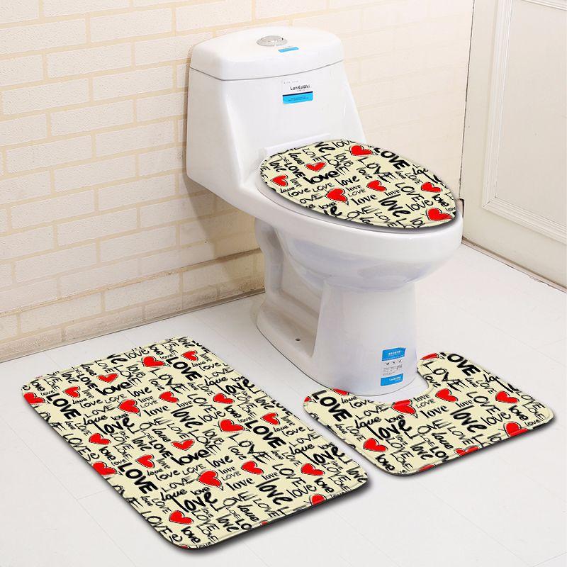 3D Heart-Shaped Bathroom Toilet Three-Piece Floor Mat Doormat Bathroom Carpet
