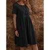 Summer European And American Ladies Loose Pockets Solid Color Round Neck Women's Cotton And Linen Dress Loose Casual Simple Elegant Daily Long Skirt