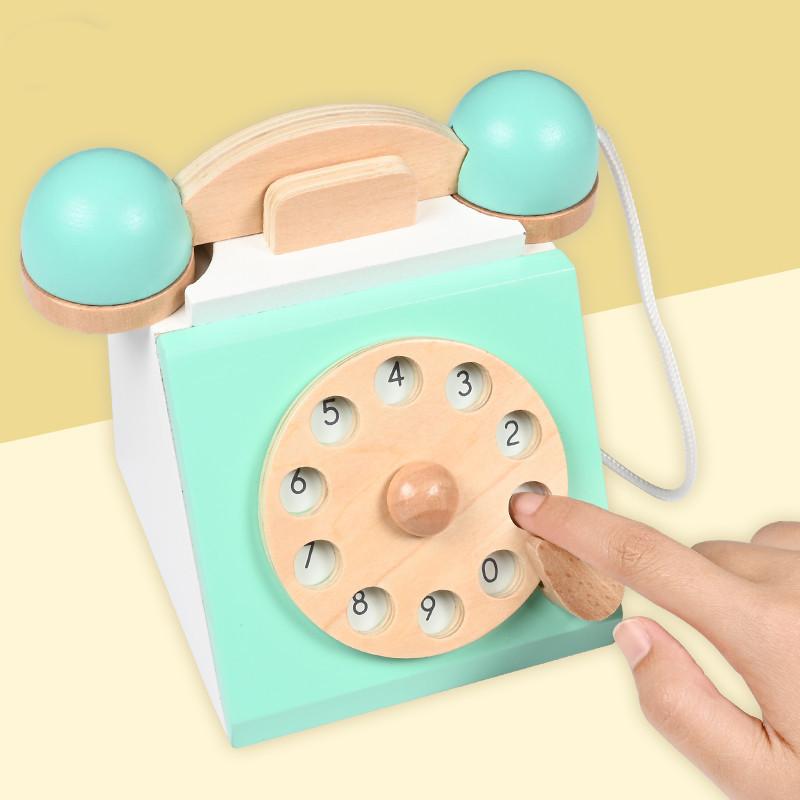 

Wooden Simulation Retro Telephone Toy Kids Wood Simulation Phone Play House Toy Baby Early Educational Gifts Home Decoration