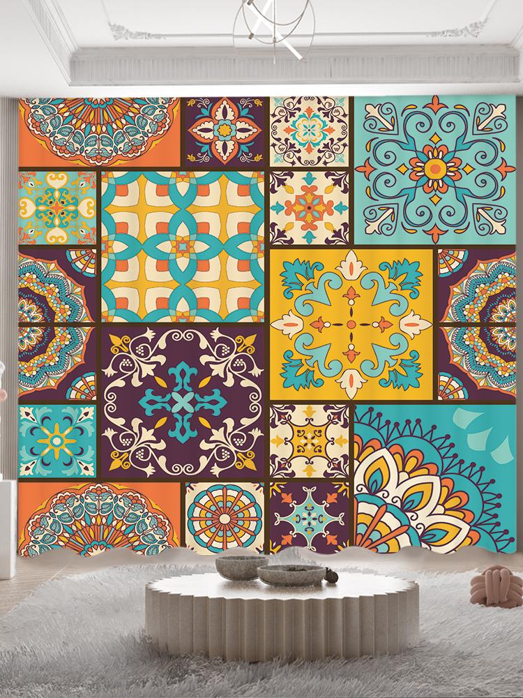 

Новые шторы в национальном стиле в стиле Богемия, винтажные узоры, лоскутные шторы, оконные шторы для гостиных, спален, 2 панели 2x50W100H(CM)&hook