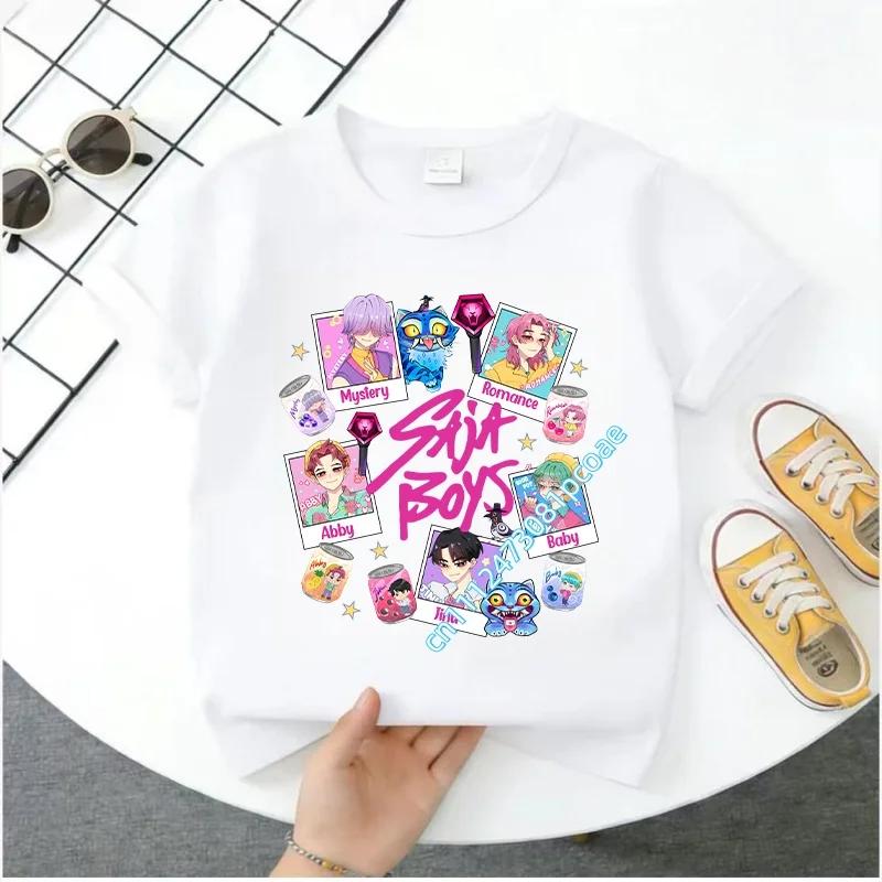 2026 New K-POP Saja Boys Print Short-Sleeved Spring Family Clothing for Boys and Girls Cute Polyester T-shirt for Boys and Girls