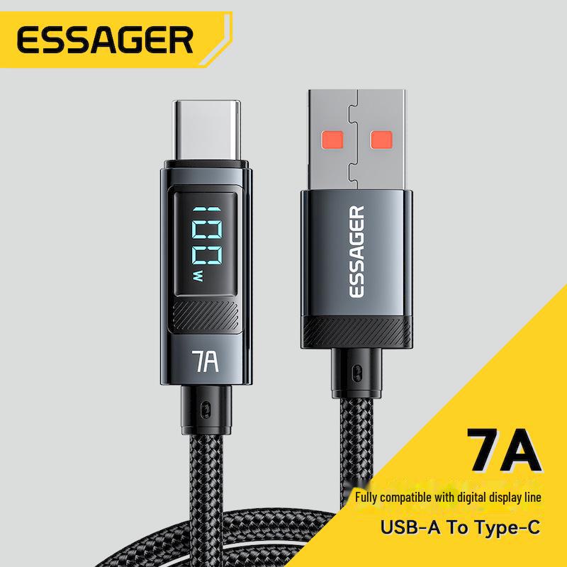ESSAGER 7A Super Fast Charging Type-C Cable with Digital Display for Notebooks and Mobile Phones