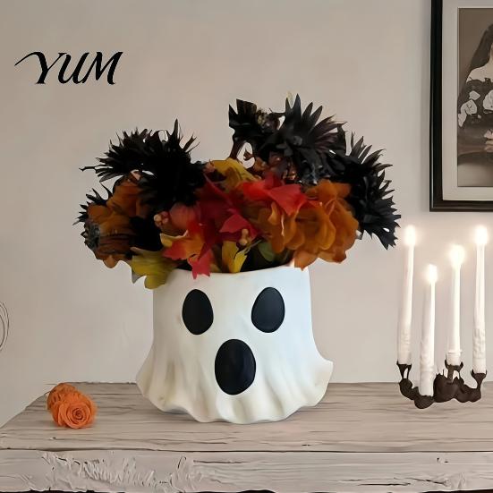Candy Collection Bucket Ghost Decor, Halloween Planter Vase Cute Kindergarten Party Supplies Bucket, Bowl for Indoor Outdoor Home Display Decoration