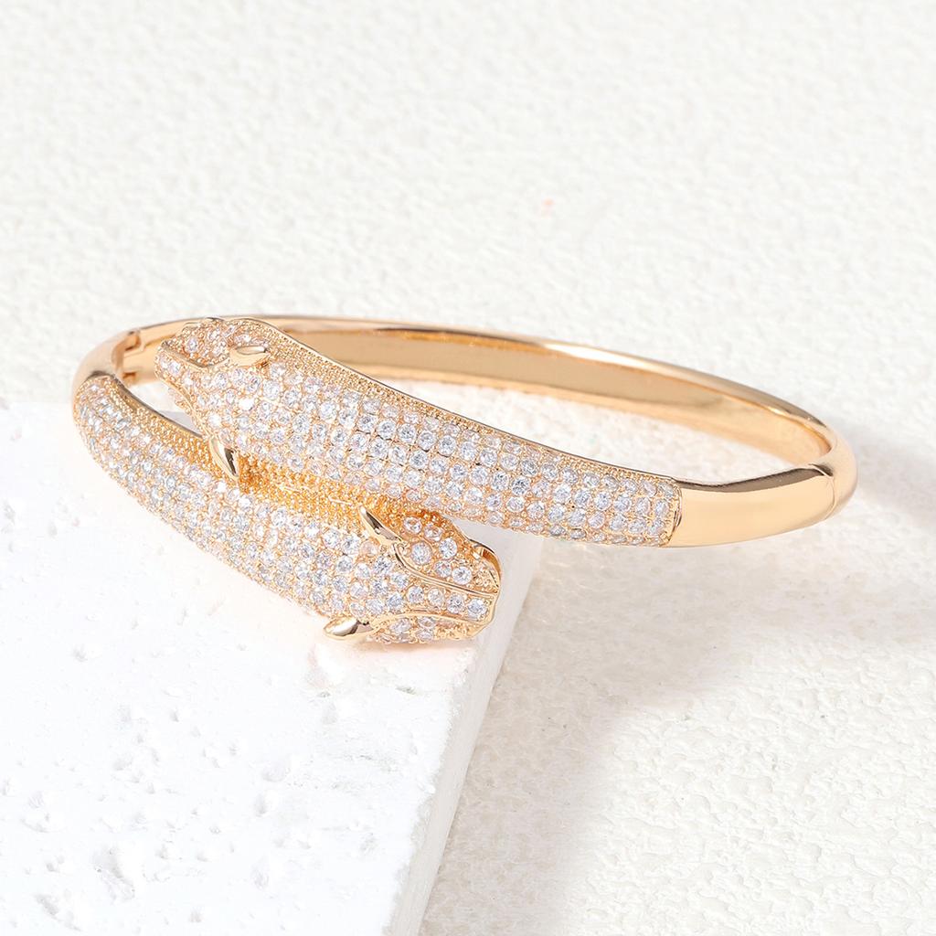 Zirconia Double-headed Leopard Bracelet Light Luxury High-end Open Bracelet European and American