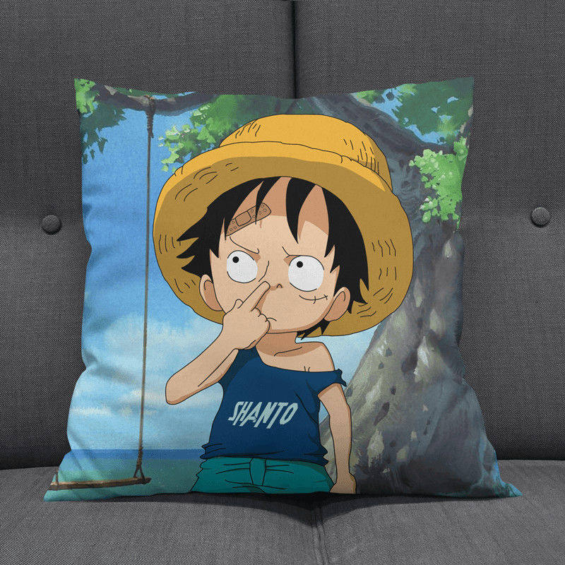 Anime Op Luffy Pillow Cover, Cute Chibi Smile Print Cushion Cover, Polyester Throw Pillow Case For Sofa Bedroom Car, Home Decor