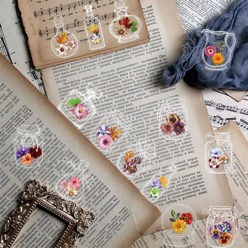 50Pcs/Set Ins Bottle Flowers PET Stickers Waterproof DIY Fashion Doodle Decals Stickers