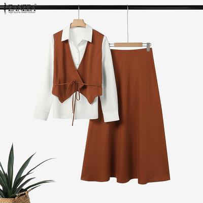 Mulheres Blusa de manga comprida e saias Casual Conjuntos de terno de duas peças