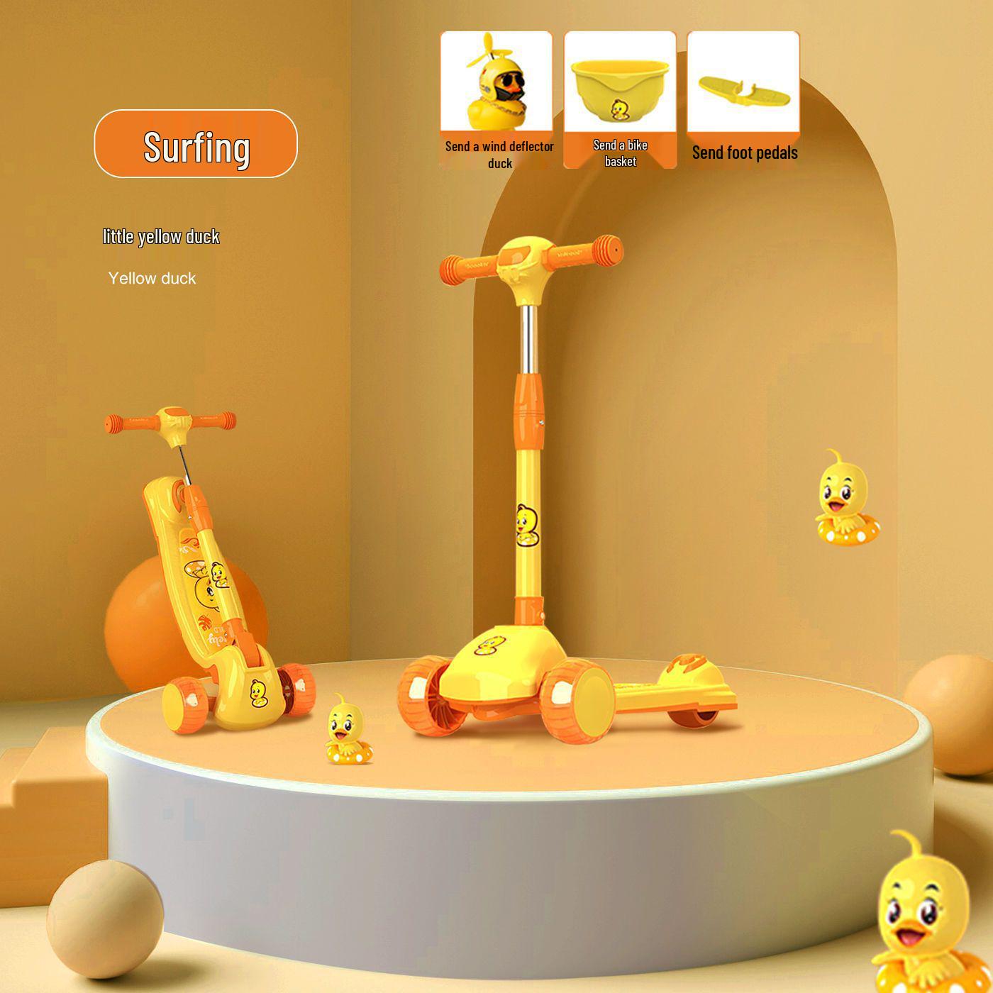 3-in-1 Yellow Duck Scooter Balance Bike & Walker for Kids 1-12