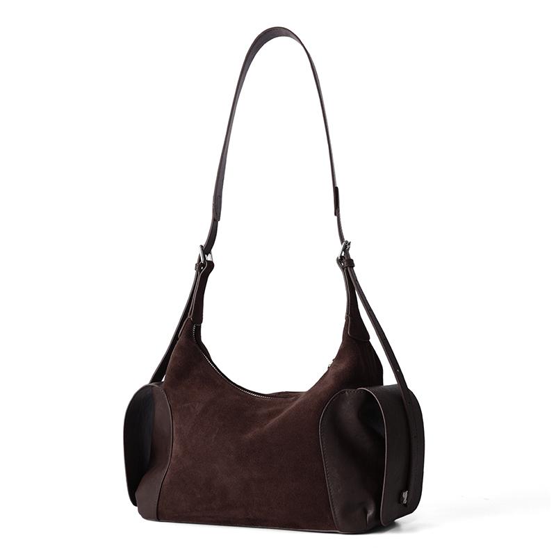 New Ladies leather multi pocket practical diagal cross bags women's suede bag fashiable designer style trendy shoulder bag