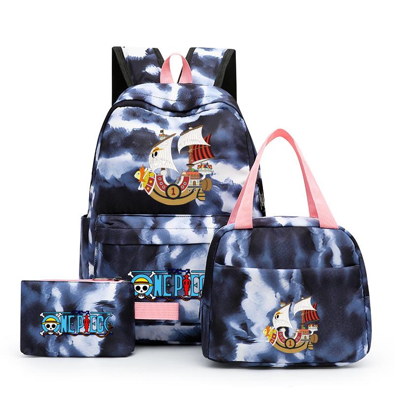 3 stk/sett Tilbake til skolen ryggsekk Anime ett stykke jenteryggsekksett Kawaii skoleelever Gutt Barn Matpakke Blyantboks