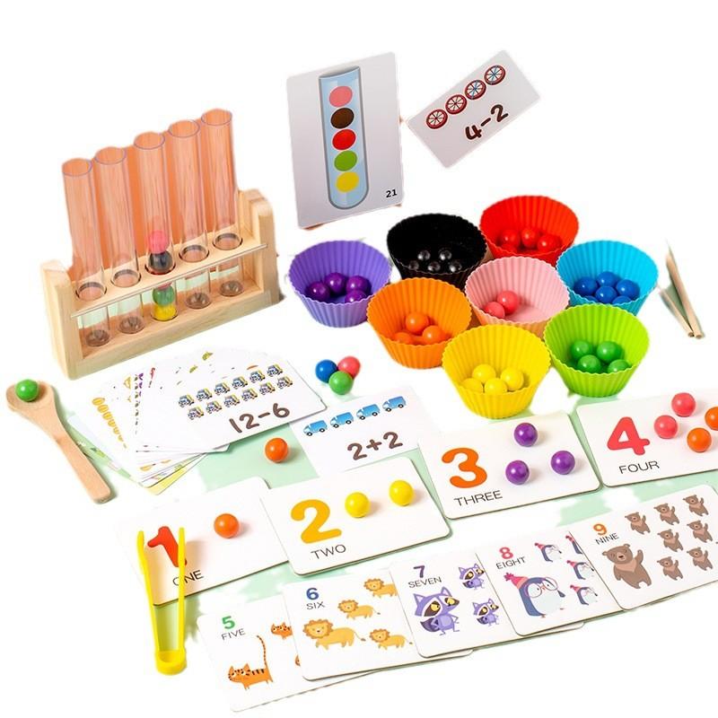 Wooden Montessori Addition And Subtraction Math Toy With Bead Matching For Early Learning