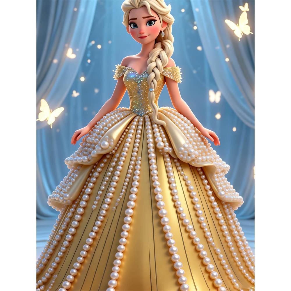 

Disney Pearl Painting Sea Frozen Princess Gold Skirt Dress Creative Art 5D Pearl Embroidery Cross Stitch Kit Handmade DIY Home and Room Decor Gift 35x45cm