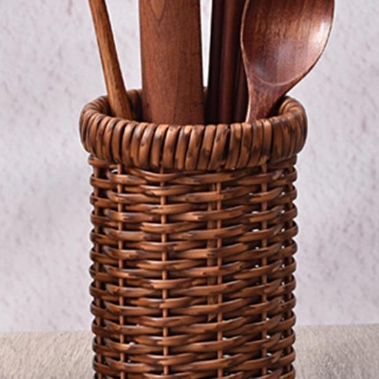 Rustikaler Stäbchenhalter aus geflochtenem Kunst rattan Küchenutensilien-Organizer Besteckaufbewahrungsbehälter für Küchenarbeitsplatte Esstisch Organisation
