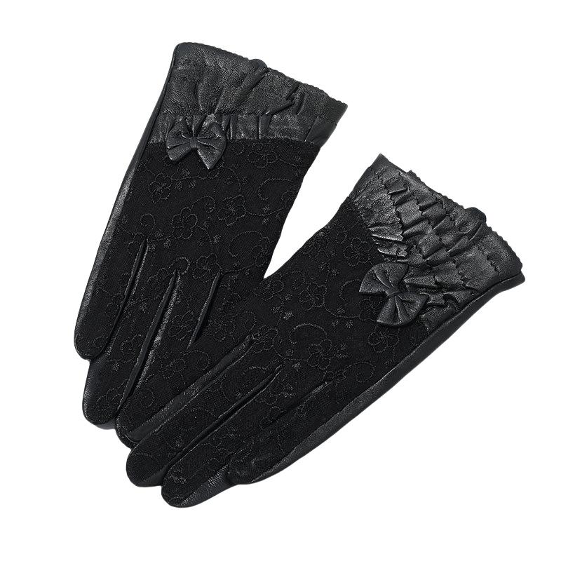 

Элегантные женские перчатки из черного кружева из натуральной овчины, весенние перчатки из овчины, модные женские короткие перчатки L
