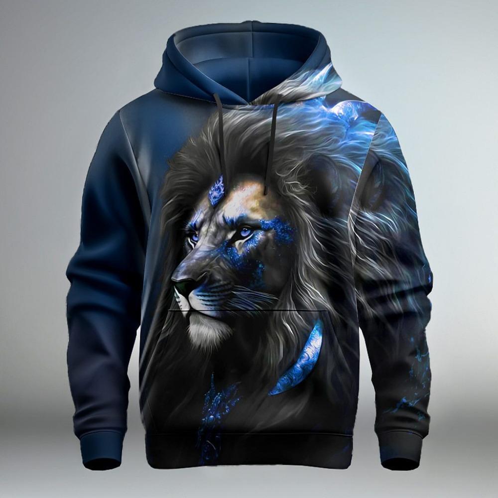 Fierce Animal Lion Pattern 3D Digital Printing Men's Fashionable Hooded Sweatshirt