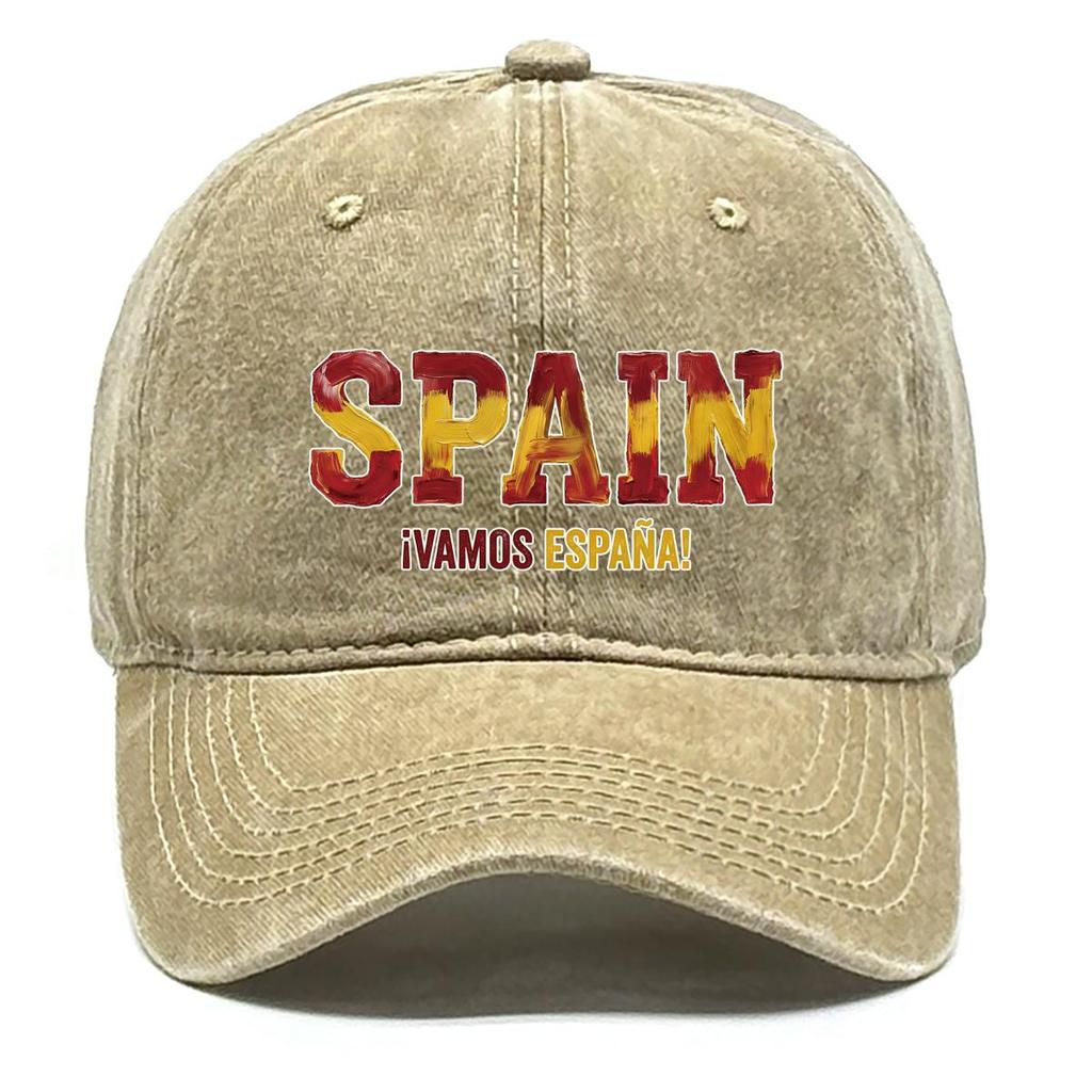 Snapback Baseball Cap With "SPAIN" "VAMOS ESPANA" Flag Printed , Adjustable Baseball Cap Curved Brim Inelastic Casual Cozy Man's Cap
