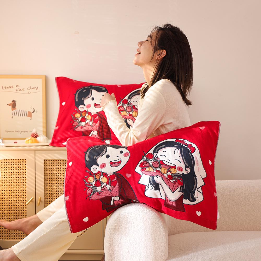 Par de Fronhas de Algodão Antiderrapantes - Design Festivo Vermelho, Absorventes de Suor, Anti-Queda, Frete Grátis