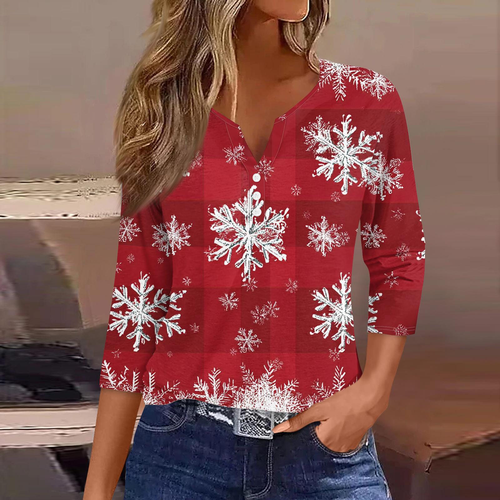 

Женская мода Повседневная футболка с принтом на Хэллоуин, V-образным вырезом, коротким рукавом, декоративными пуговицами, рукавом три четверти L киноварь