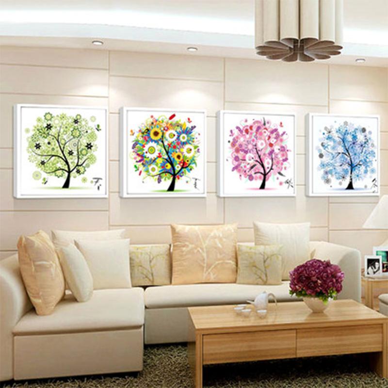 

Flower Tree Pattern 4 seasons DIY 5D Mosaic Round Crystal Cross Stitch Diamond Embroidery Kits, Pack of 4 Home Decoration System default #1