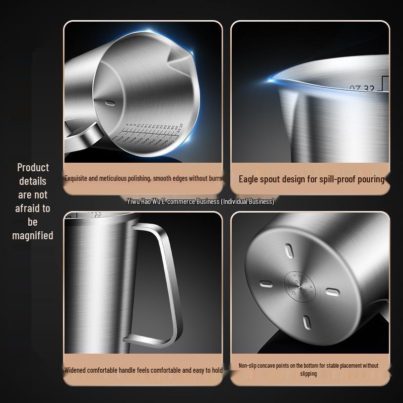 304 Edelstahl Messbecher mit großer Kapazität zum Backen, für Milchtee, für Gewerbeküchen und für Latte Art.