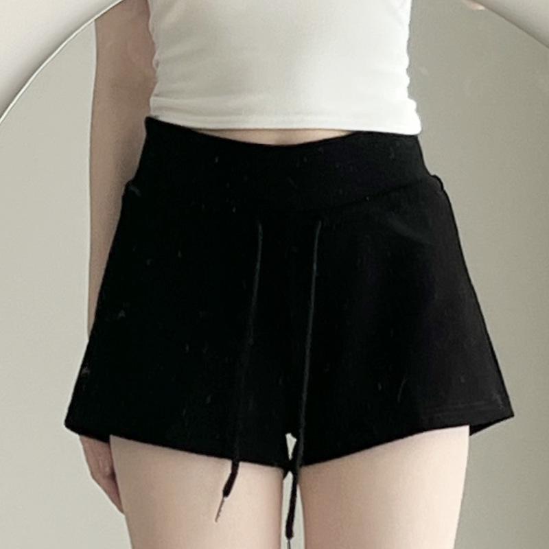 

Серые шорты женские летние новые облегающие спортивные штаны с высокой талией и тонким шнурком XL чёрный