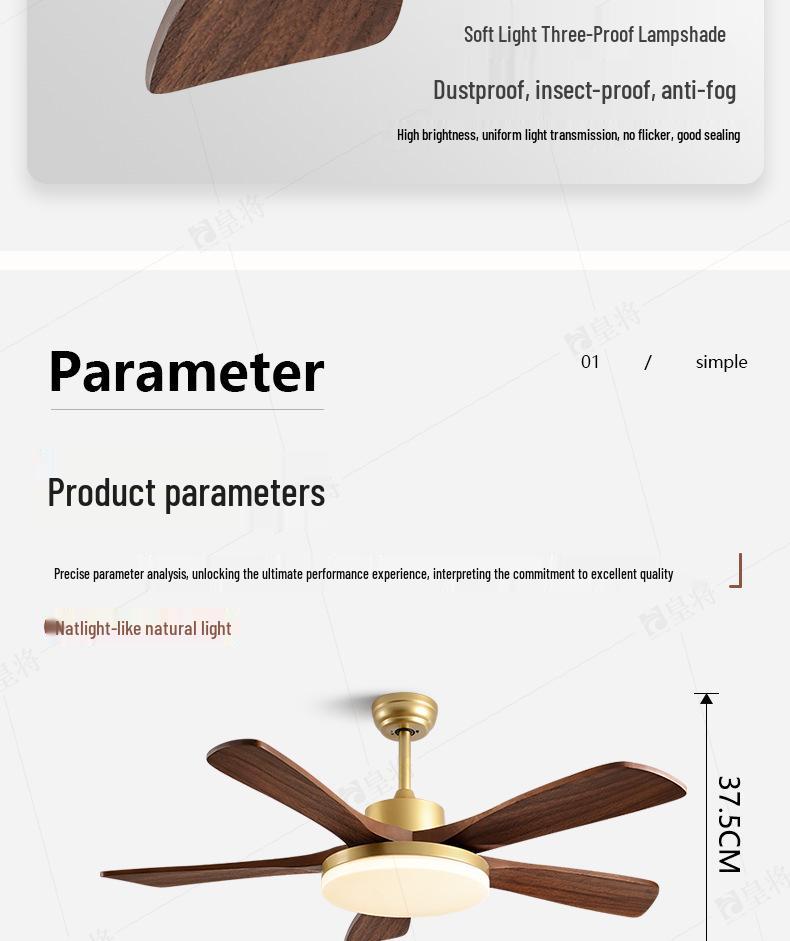 Mid-Century Walnut Ceiling Fan Light for Nordic Living Room, Bedroom, or Dining Room - Solid Wood Design