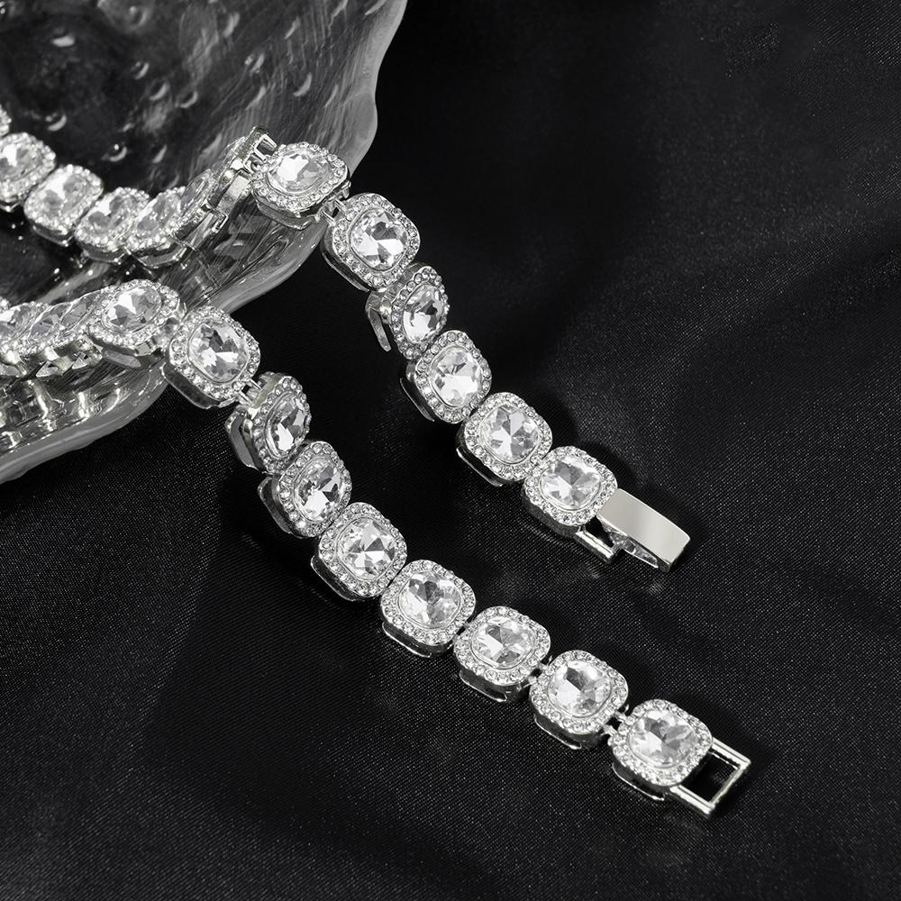 2024 NEW Men Women Hip Hop Tennis Chain Necklace 13mm Square CZ Stone Iced Out Bling Cuban Chains Necklace Fashion Charm Jewelry