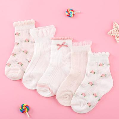 Kız Çocuk Çorapları 5 Çift/Lot İlkbahar Yaz Pamuk Bebek Çocuk Çorapları Çocuklar Bebek İçin Sevimli Çiçekler Desenli