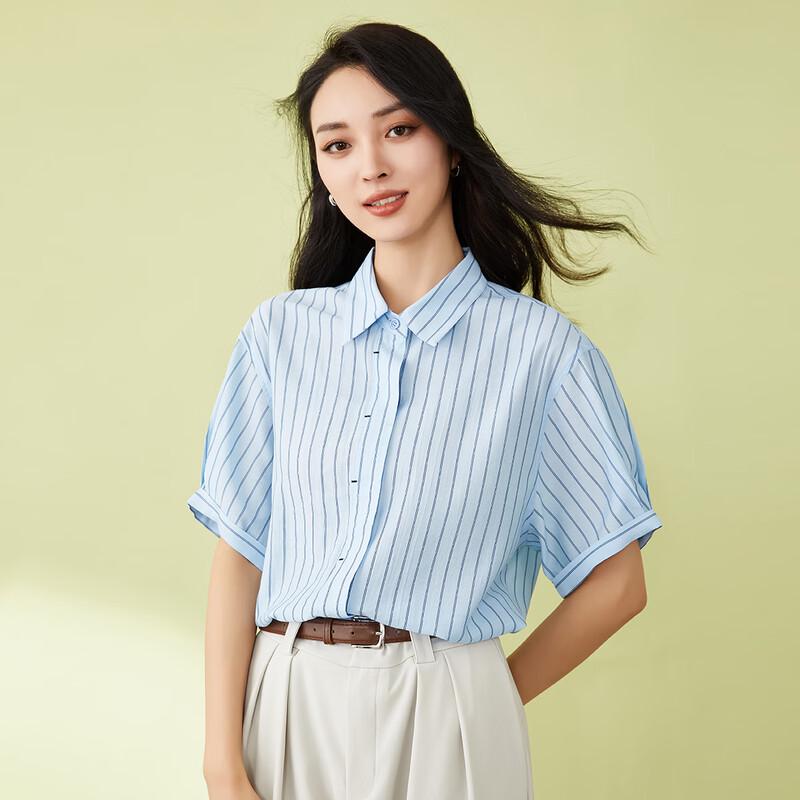 

Shetu Women s Classic Striped Short-Sleeve Shirt S