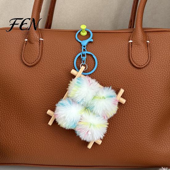 Soft Fermented Bean Curd Pendant Plush Keychain, Fluffy Doufu Bag Decoration Keychain Charm with Keyring, Backpack Handbag Purse Accessories
