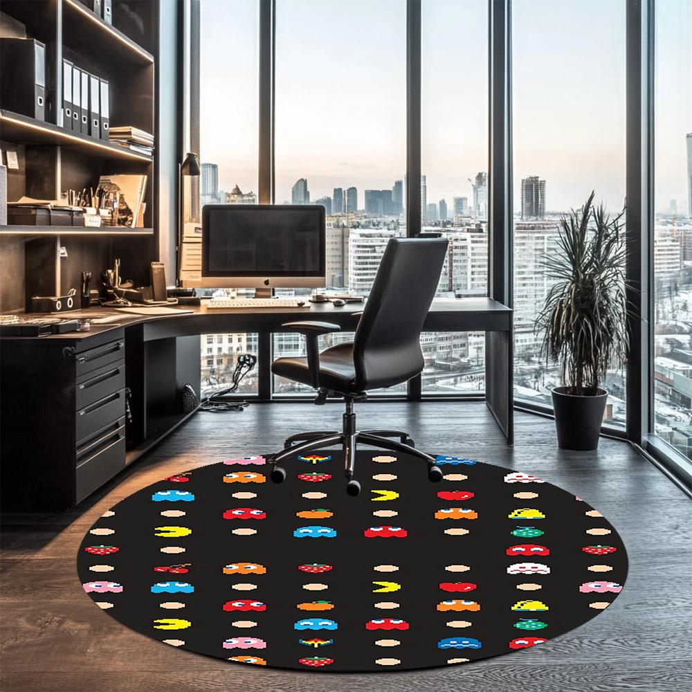 Pac Man Printed Round Rug Carpet Chair Rug Area Rug Entryway Doormats,for Office Chair Living Room Bedroom Kitchen Room.