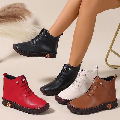 Damen Stiefeletten Weich Herbst Winter Neu Bequeme Plateau Stiefel Damen Lässig Mode Schnürschuhe Flach Mama Schuhe Damen